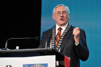 Barry Jolette welcoming attendees to The 1 CU Conference in Las Vegas.