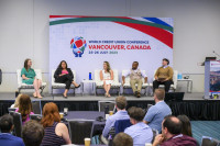 Ari Farrell (far right), WYCUP Manager, conducts a panel discussion
