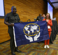 George Ombado, ACCOSCA General Manager, with WOCCU President and CEO Elissa McCarter LaBorde